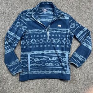 AFTCO Gorpcore Fishing Lure Tribal Print Fleece Quarter Zip Pullover Large Blue